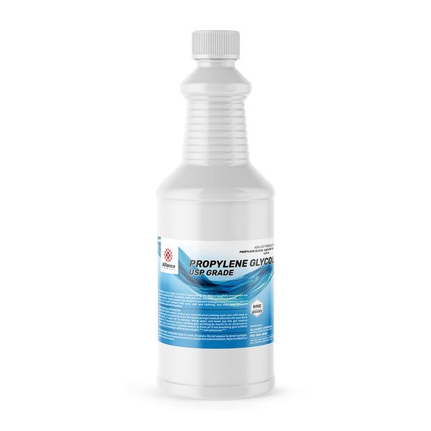 1-Quart Alliance Chemical Propylene Glycol USP Grade in a white HDPE bottle with a ribbed screw cap and product label.