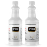 Two 1-quart plastic bottles of Alliance Chemical Sodium Bisulfite 25% Solution with white screw caps and product labels.
