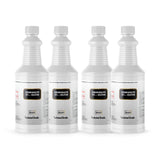 Four 1-quart plastic jugs of Alliance Chemical Sodium Bisulfite 25% Solution Technical Grade with white caps.