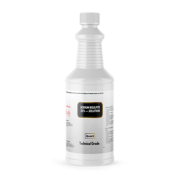 Alliance Chemical 1-Quart HDPE jug of Sodium Bisulfite 25% Solution – Technical Grade with white cap and label