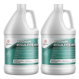 2-gallon HDPE jugs of Sodium Bisulfite 40% solution by Alliance Chemical NFPA diamond, and chemical hazard symbols