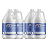 Alliance Chemical 4x1-gallon Sodium Bisulfite 40% ACS Grade in HDPE jugs with blue labels, hazard symbols, and safety