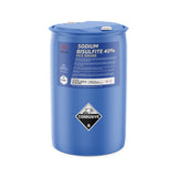55-gallon blue poly drum of Sodium Bisulfite 40% ACS Grade with corrosive warning label, Alliance Chemical branding