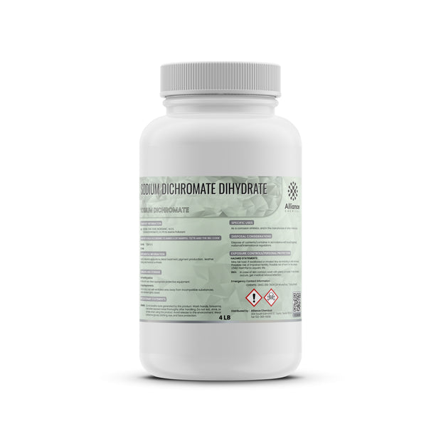 One 4-lb bottle of Alliance Chemical Sodium Dichromate with a white screw cap and product label.