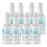Seven 1-quart HDPE jugs of Alliance Chemical Sodium Hydroxide 25% ACS Grade with white screw caps and product labels