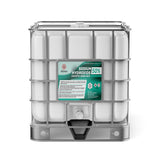 Alliance Chemical 330-gallon tote of Sodium Hydroxide 50% Membrane Grade with a steel cage and a label.