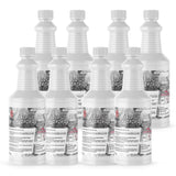 Nine 1-quart plastic bottles of Alliance Chemical Sodium Hydroxide 50% Solution ACS Grade with white caps and product labels