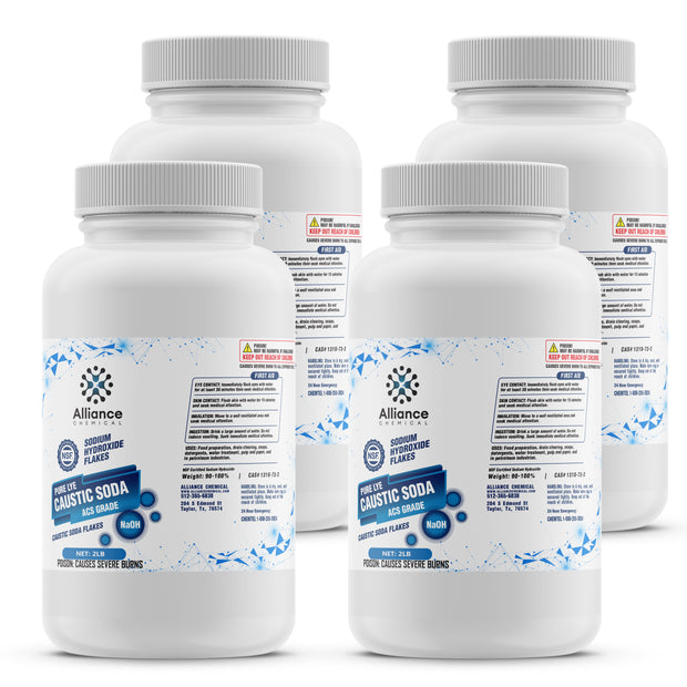 2-lb Caustic Soda Flakes (NaOH), ACS-grade, in HDPE containers, Alliance Chemical 4-pack