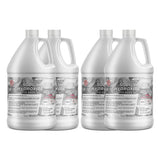 Four 1-gallon HDPE jugs of Alliance Chemical Sodium Hydroxide 50% Solution ACS Grade with white caps and labels