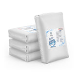 Four 55-lb bags of Alliance Chemical Sodium Hydroxide Flakes ACS Grade with labels and sealed closures.