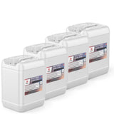 Four 5-gallon HDPE jugs of Alliance Chemical Sulfuric Acid 37% - Battery Acid with labels and integrated handles.