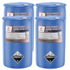 4x55-gallon blue HDPE drums of Alliance Chemical sulfuric acid 37% electrolyte/battery grade with corrosive Class 8 placards and safety warnings.