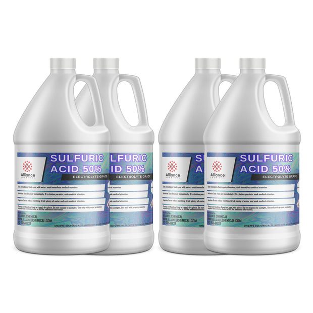 4x1-gallon HDPE jugs of 50% Sulfuric Acid electrolyte grade by Alliance Chemical