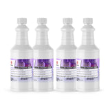 Four 1-quart plastic bottles of Alliance Chemical Sulfuric Acid 96% ACS Grade with white screw caps and product labels.