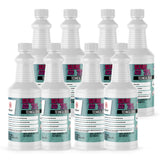 Seven 1-quart plastic bottles of Alliance Chemical Sulfuric Acid 70% with white screw caps and product labels.