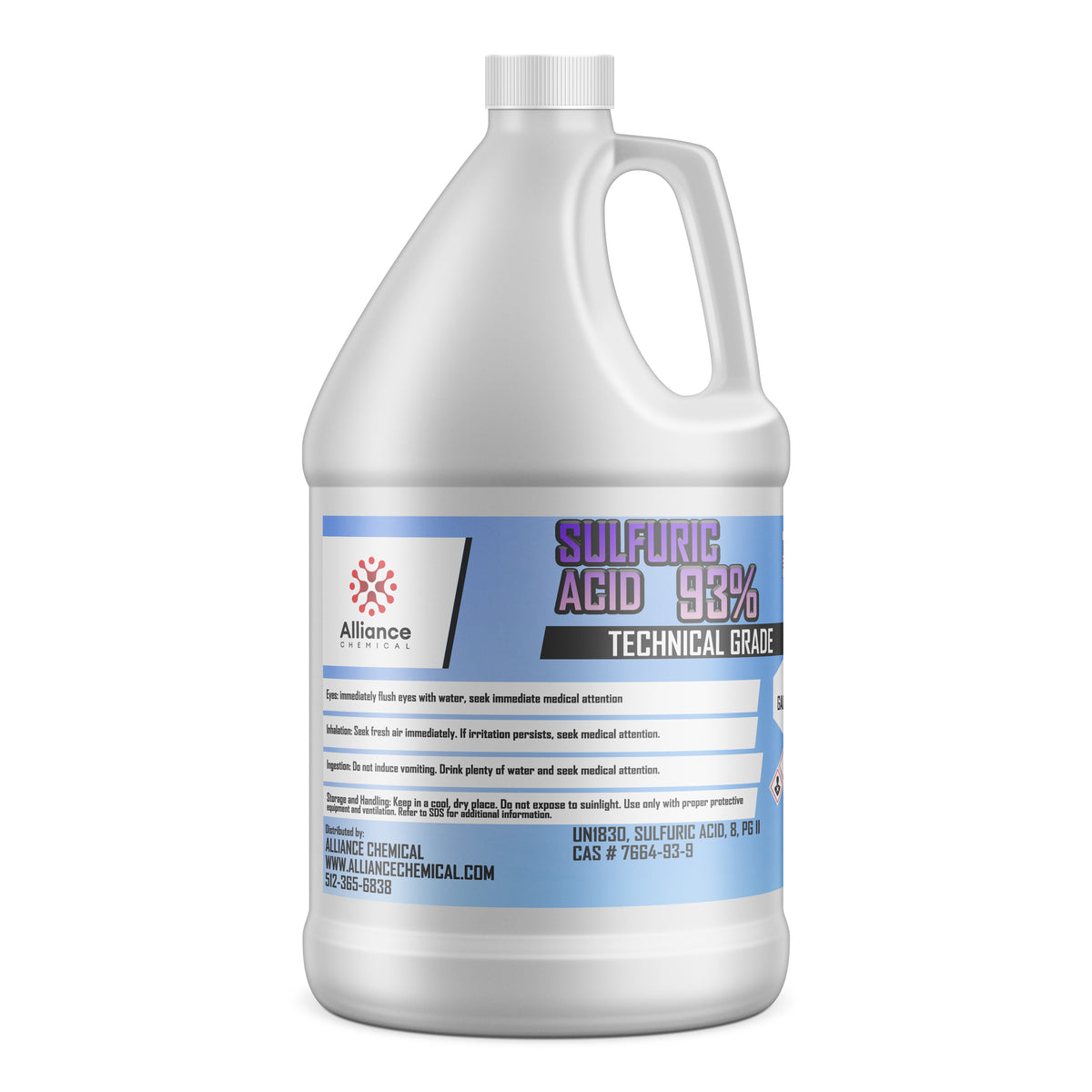 1-gallon HDPE container of 93% Technical Grade Sulfuric Acid by Alliance Chemical