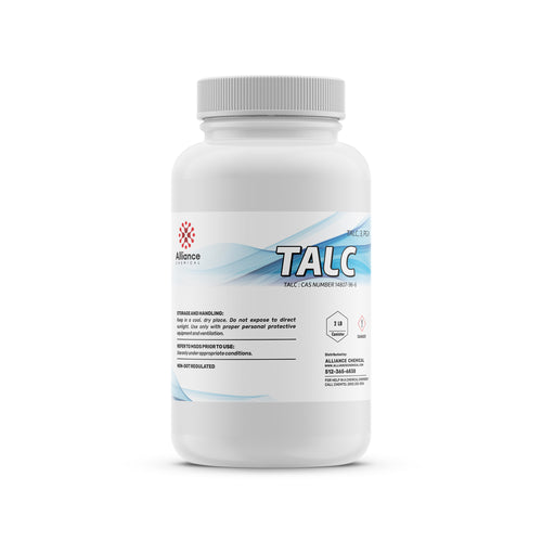 2lb industrial talc powder in HDPE container, Alliance Chemical branding and blue gradient label