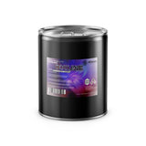 5-gallon industrial toluene in black steel drum, Alliance Chemical branded with NFPA diamond hazard label, purple-gradient