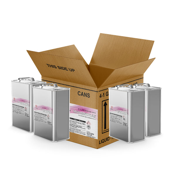 Four 1-gallon steel cans of Alliance Chemical Trichloroethylene (TCE) Technical Grade with silver handles and labels.