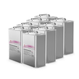 Nine Alliance Chemical Trichloroethylene Technical Grade steel jugs with metal handles and product labels.