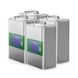 Four steel 1-quart cans of Alliance Chemical Trichloroethylene ACS Grade with labels and metal handles.