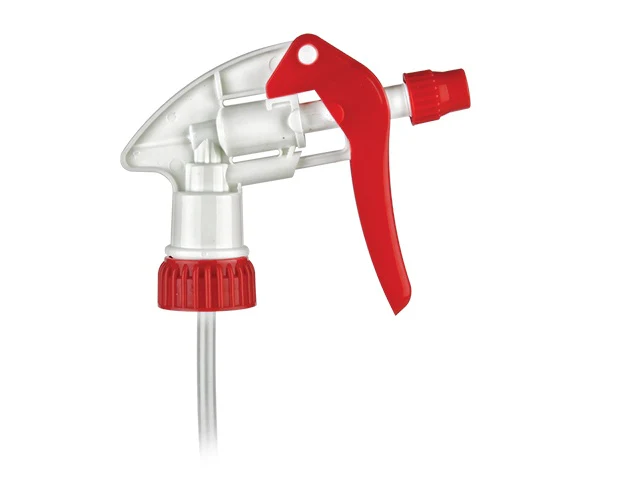 Red/white 28-400 trigger spray nozzle with 9-1/4 inch dip tube