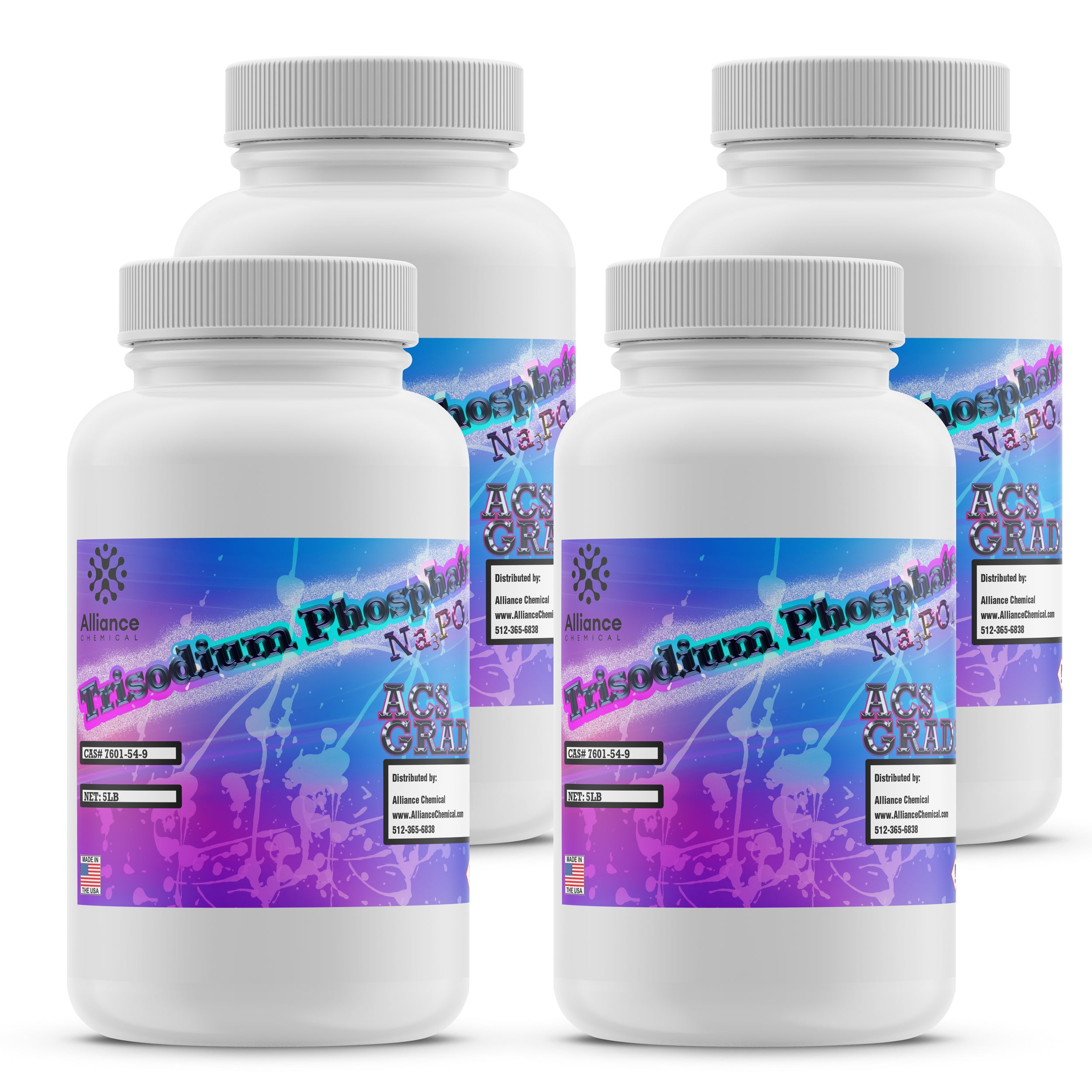 Alliance Chemical trisodium phosphate dodecahydrate ACS reagent grade in white 1 kg plastic container with screw cap