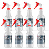 Eight 1-quart Alliance Chemical 75% Vinegar ACS Grade HDPE bottles with red and white spray nozzles and product labels
