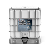 One 330-gallon HDPE tote of Alliance Chemical 75% Vinegar ACS Grade with a metal cage and a white spigot.
