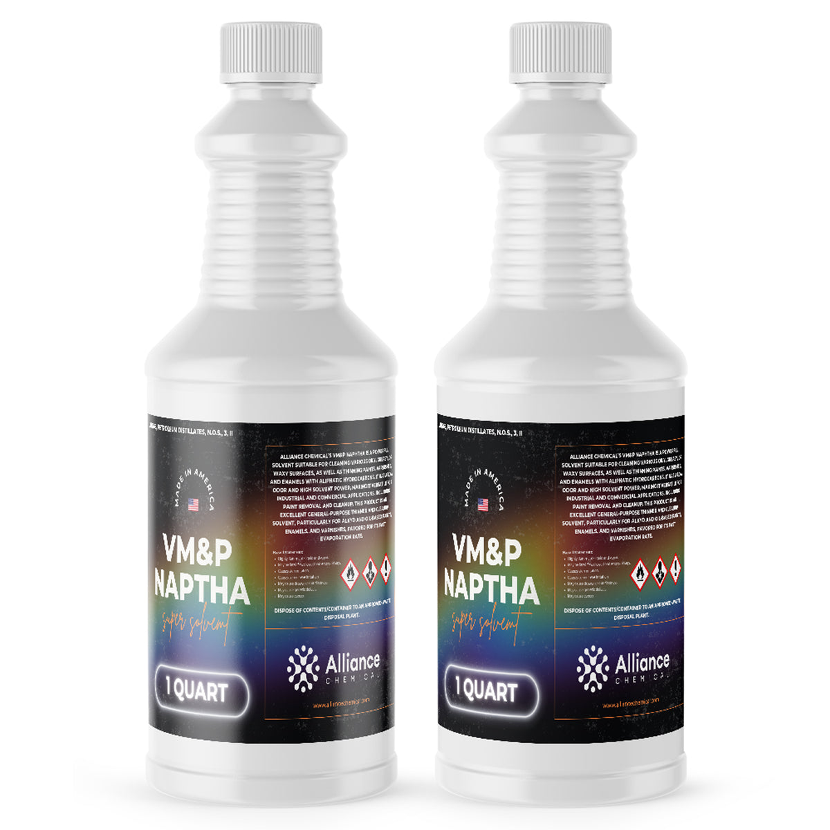 1-quart bottles of VM&P Naptha industrial solvent by Alliance Chemicals
