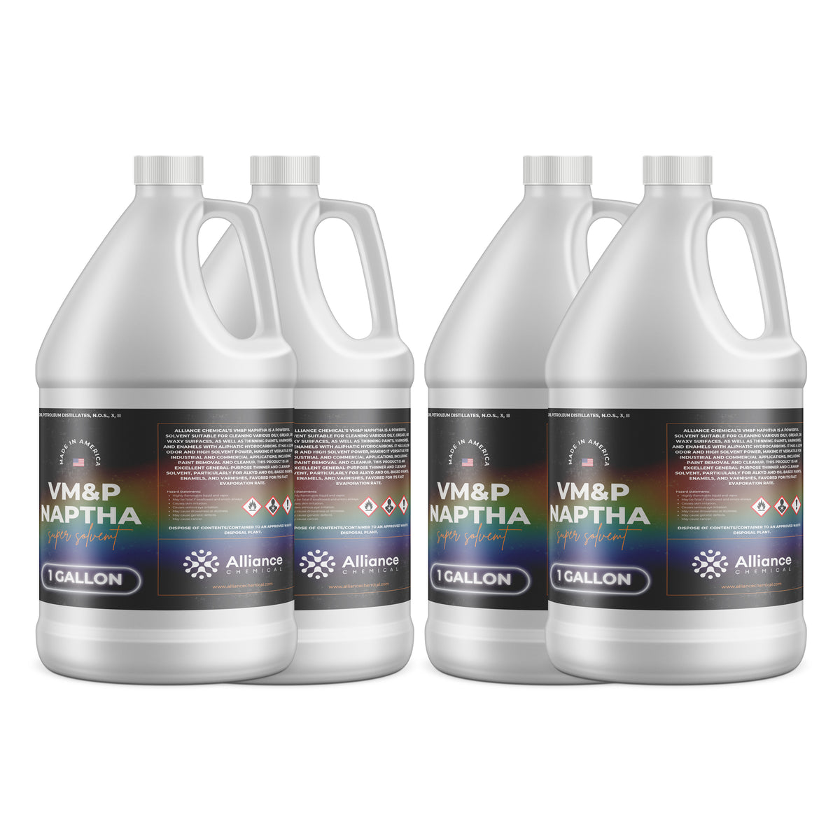 4x1-gallon VM&P Naptha solvent in HDPE containers made in USA by Alliance Chemical