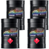 Alliance Chemical 55-gallon black steel drums of VM&P Naptha solvent, displaying flammable liquid