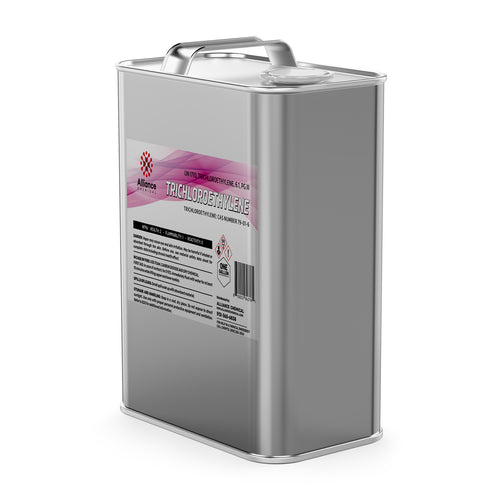 1-gallon steel container of technical-grade Trichloroethylene (TCE) with Alliance Chemical branding, and metal carry handle