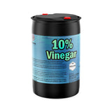 One 55-gallon black plastic drum of Alliance Chemical 10% Vinegar - Concentrated Industrial Strength with red caps and label.