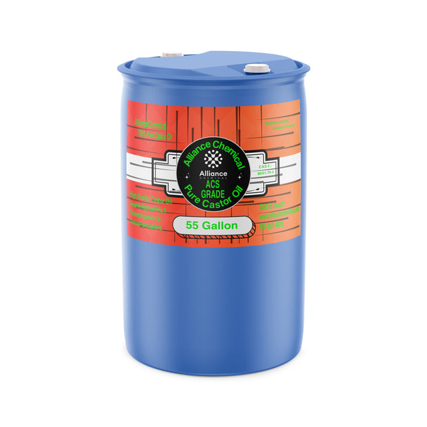 55-gallon HDPE drum of ACS-grade pure castor oil by Alliance Chemical